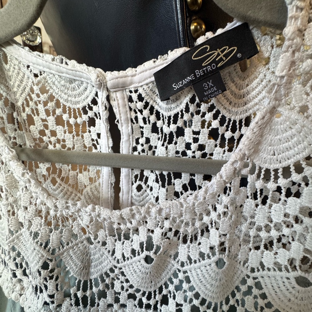Suzanne Betro Lace Yoke Sleeveless Blouse - Mint Green - Picture 2 of 3